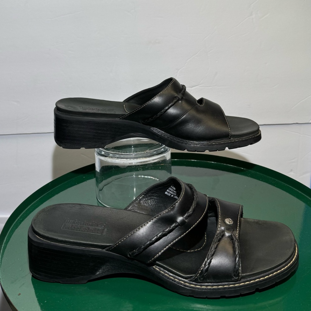 Timberland Women 10M Smart Comfort System Black Leather Sandals 62302